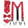 JEMYGINS Bretelle Uomo Rosso/Fiocco di neve in Seta Natale Regolabili a Forma di Y da 3,5 cm e larghe con 6 Fermagli Robusti con Cravatta e Papillon Insieme Scatola Inclusa(6)