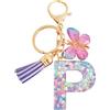 LECTNORE Portachiavi Personalizzati - Carino Alfabeto Con Farfalla Per Donna, Borsa, Regali Di Compleanno Sorella (Viola-P)