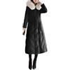 Suncadmious Giacca da donna invernale alla moda con zip frontale, tasche calde antivento, parka da neve aderente al ginocchio, collo oversize in pelliccia e cappuccio con piumino. (Nero,M)