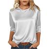 Generic Top con maniche a 3/4 da donna UK raso girocollo camicette da donna in seta casual eleganti camicie lucide lisce t-shirt basic autunno inverno tinta unita tunica top ufficio lavoro pullover, bianco, S