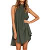QKEPCY Vestito Donna Elegante Corto Abito Spalle Scoperte Casual Moda Vestitino Tunica Primavera Estate Mini Abitino Copricostume Abito a Tinta Unita a Pieghe per Il Tempo Libero (Verde M)
