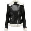 Saklifuo Cappotto invernale da donna, in finta pelle, da motociclista in finto montone, foderato in montone pesante, giacca da donna, Nero , S