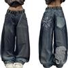 Generic Baggy Jeans Y2k Pantaloni Gotici Donne Uomini Hip Hop Street Jeans con Scheletro Stampa Vintage Vita Alta Denim Pantaloni a Gamba Larga Usura (A03,S)