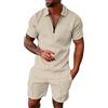 Generico Set da Uomo in Cotone e Lino Casual da Spiaggia Abiti da Yoga Abito Elegante con Camicia Henley Estivi Completo Manica Corta e Pantaloni,completo estivo uomo