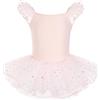 HIPPOSEUS Ragazza Vestito da Balletto Tutu Body Danza Bambina Classica Balletto con Paillettes Abito Manica Corta,Y-04WDM-Rosa, 12 anni