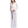 DAGLLGEW Abito Premaman per Fotografia, Scollo a V, in Pizzo, Maniche Lunghe, Abito Lungo Premaman per Donne Incinte, Bianco M, Accessori per Fotografia da Donna, Abiti Lunghi in Pizzo, Pre