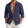 HISDERN Camicia Casual da Uomo a Maniche Lunghe in Puro Cotone Blu Navy M