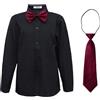 aromm Camicia da Ragazzo con Maniche Lunghe Bottoni Uniforme Scolastica Solida Nero Camicia Oxford con Cravatta e Papillon, 110