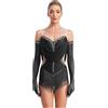RUNQHUI Body da donna Pattinaggio Artistico Stringato Strass con Guanti Vestito Vestito Danza Latina Costume Ginnastica Leotard Body