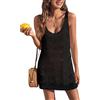 Saodimallsu - Vestito da donna senza maniche, stile boho, estivo, a rete, con scollatura a pesce, in pizzo, copricostume da spiaggia, Nero , M