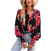 HUXRAKV Camicia Maniche Lunghe da Donna Blusa Button-Down Casual Stampate con Bottoni Camicetta con Maniche a Lanterna,WD15-Rosso,M