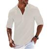 OYOZONE Polo da uomo in lino a maniche lunghe, casual, estiva, spiaggia, vacanze, hippie