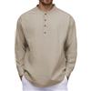 lozssnigzi Camicia Lino Uomo, A Maniche Lunghe, Collo Coreano, con Bottoni, Slim Fit Henley Shirt Leggera Estiva Casual Magliette da Spiaggia T-Shirt Tinta Unita Elegante