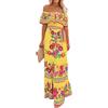 Generic Vestidos Mexicanos para Mujer Estate Senza Maniche Off Spalla Floreale Stampa Maxi Abito Boho Spiaggia Casual Abiti Da Festa, Giallo, M