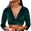 Fashnkart Sari Sari Choli - Camicetta da donna indiana, in velluto, con scollo a V, maniche a 3/4 con Gotta Patti, Foglia di t, M