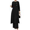 Generic Abaya Abito per Le Donne Set Musulmano Manica Lunga Ramadan Abito Islamico Camicia con Pantaloni 2pcs Dubai Preghiera Abbigliamento Casual (Nero - Split,M)
