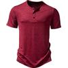 MakingDa T-shirt da uomo casual con colletto Henley Smart Mezzi bottoni Tee Slim Fit Polo senza colletto, Borgogna, L