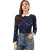 Allegra K Donna Camicia Blusa Plaid Peter Pan Colletto Contrasto Puff Manica
