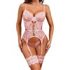 EVELIFE Set di biancheria intima da donna Sexy in pizzo Babydoll Lingerie Set da 3 pezzi Body con reggiseno con spalline e mutandine con sospensione per le cosce senza calze Taglia S-XXL, Colore: rosa