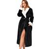 RONGTAI Plush Fleece Bathrobe for Women, Long Robe with Two Side Pockets and Belt, Warm and Cozy Fluffy Sleepwear Nightgown (Black, XL)