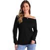 Allegra K Donna Top Casual con Spalle Scoperte, Scollo A Barca, Elasticizzato, Manica Lunga, in Maglia Nero XS