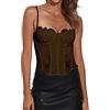 TatbUL Corsetto,Top Da Donna Elegante In Pizzo Con Corsetto Marrone Sexy Cinturino Per Spaghetti Overbust Bustier Corsetto Boho Slim Corsetto Disossato Body Shaper Lingerie Wedding Party Club Reggiseno Top