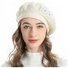 ZLYC Berretto Francese da Donna, Reversibile, Tinta Unita, Mosaico, in Cashmere, Caldo, per Ragazze, Due Fiori Beige, Taglia Unica
