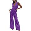 KBOPLEMQ Gilet e pantaloni da donna con scollo a V, set da 2 pezzi, elegante, scollo a V, senza maniche, blazer e pantaloni, 2 pezzi, in lino, Lilla, L