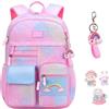 IHCEMIH Zaino per la scuola, per ragazze, graziose borse per la scuola primaria secondaria, multi tasca, casual, zaino da viaggio per bambini, borsa per libri elementari, con portachiavi e distintivo,