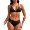 Vijamiy Bikini Donna Costumi da Bagno Triangolo Costume Donna Mare Due Pezzi Push Up Sexy Halter Bikini Set Imbottito Regolabili Swimsuit Tankini Swimwear(Nero,XXL)