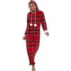 Lora Dora Tuta Donna Stampa a Quadri Tutto in Uno Pigiama in Pile con Cappuccio Stampa Tartan di Lusso Rosso Taglia Grande EU 44-46