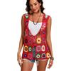 SMDPPWDBB Vestito a maglia africana a fiori uncinetta, maglione a blocchi di colore, cardigan multicolore con apertura frontale, Rosso, One Size