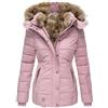 Hecatombic Giacca Invernale Oversize da Donna con Cappuccio in Lana Casual Collo Caldo in Pelo Cerniera Bottone Giacca Trapuntata Cappotto Lungo Invernale Caldo Parker