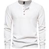 MakingDa Maglietta a Maniche Lunghe da Uomo con Collo a Nonno, Stile Henley, a Coste, con Bottoni, bianco, M