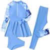 IMEKIS Costume da bagno islamico musulmano da bambina Burkini, a maniche lunghe, con pantaloni e pantaloncini bikini, 3 pezzi, costume da bagno per bambini, Blu, 12-14 anni