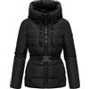 MARIKOO Giacca invernale da donna, calda trapuntata, con cintura in vita e cappuccio, Himee16, XS-XXL, Nero , S