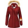 Nadeer Parka Donna Cappotti Invernali Foderato in Pile Giacca con Cappuccio in Pelliccia Sintetica Cappotto Imbottito Giubbotto con Tasche(Rosso vino,XL)
