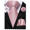 Hi-Tie Set da uomo con cravatta in seta, fazzoletto da taschino e gemelli, spilla per bavero, jacquard, per matrimonio, lavoro, cravatta formale, M
