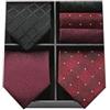 HISDERN Lotto 3 pezzi Cravatta da uomo Classica elegante Righe a quadri Cravatte in tinta unita e fazzoletto Cravatta in seta Set Cravatta per matrimoni Cravatta a quadri Set multipli