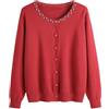 Generisch Cardigan corto da donna con perline - Elegante cardigan con scollo rotondo | Elegante maglione per occasioni festive, Stil_i03 rosso, M
