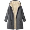 amropi Giacca in Pile da Donna Medio-Lunga Foderata Pelliccia Felpa con Cappuccio Invernale Caldo Cappotto Grigio Scuro,XL