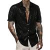 TDEOK Camicia da uomo con glitter oro, metallizzata, lucida, vintage, con brillantini, per il tempo libero, per uomini, vestibilità normale, a maniche corte, casual, con brillantini, traspirante, per