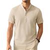 Enlision Camicia Lino Uomo Manica Corta Camicie Estive Uomo Collo Coreana Elegante Casual Spiaggia Ampia Maglietta Lino con Bottoni Henley Shirt