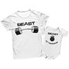 Bulabadoo Coppia Maglietta Uomo e Body Neonato Palestra Beast e Beast in Training, T Shirt Papà Fitness e Body Bimbo Coordinati, Cotone Morbido, Idea Regalo Festa del Papà