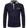 APAELEA Polo Uomo Manica Lunga Polo Collare Strisce Cotone Golf Tennis T-Shirt Top,Marina,S