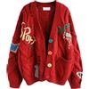 Lazutom Donna Autunno Inverno Caldo Cavo Maglia Grosso Cavo Maglia Cardigan Pecora Scollo a V Button Down Ricamo Misto Lana Maglione Cappotto Outwear