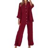 Meaunzyl Completo Donna Elegante Casual Cotone E Lino Pantalone Lungo Estivo Tuta Elegante Tinta Unita Larghi Camicia + Pantaloni Palestra Curvy Set Due Pezzi Comodo Primavera Maniche 3/4 Set Spiaggia