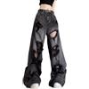Generic Baggy Jeans per Le Donne Uomini Strappato Pantaloni a Gamba Dritta Vita Alta Jeans Angosciati Y2k Grunge Vestiti Estivi. (Nero3,L)