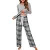 Generic Pigiama Donna Cotone Lungo Manica Lunga Leggeri Set Casual da Donna con Scollo Rotondo in Tinta Unita con Stampa a Quadri e per la casa, Top e Sottoveste Donna Tute Donna Taglie Forti (Grey, XXXXXL)