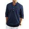 Enlision Estivi da Uomo Camicia in Cotone Lino a Manica Lunga con Bottoni Spiaggia Regular Fit Uomo Blu Navy Colore Puro Classico Lavoro Shirts 3XL